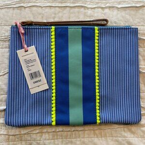 NWT Vineyard Vines Blue Tri-Stripe Pom Pom Clutch